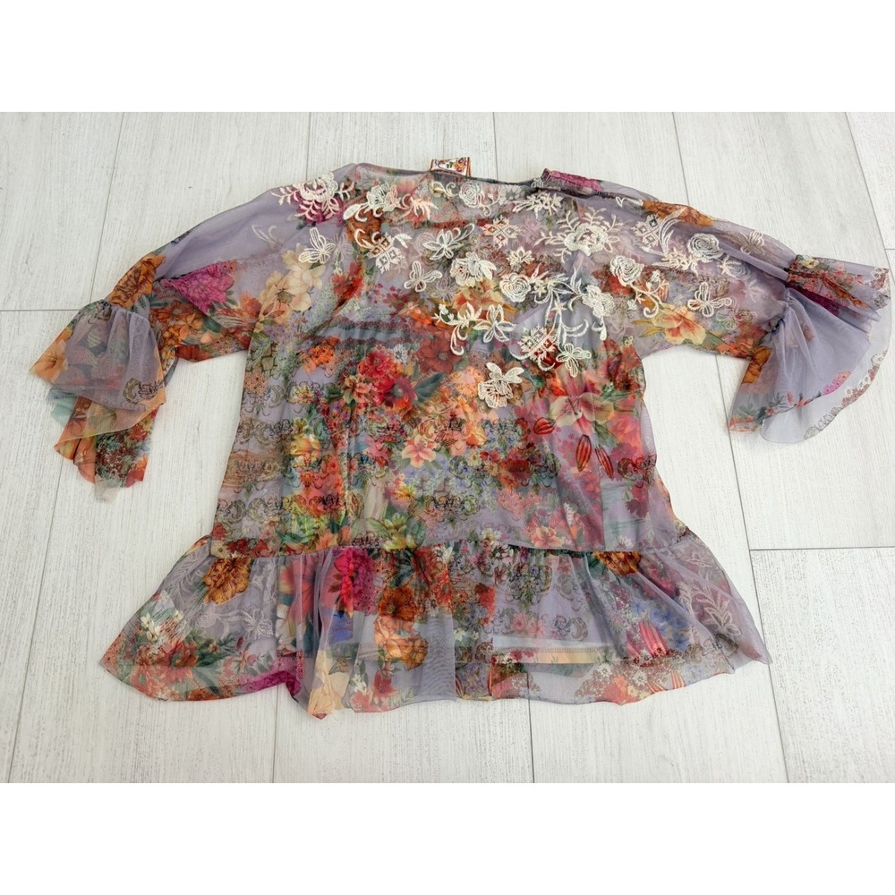 NWT Johnny Was Mae Floral Mesh Top w/ Slip Sz M Embroidered Asteria Floral $298 - Picture 10 of 15